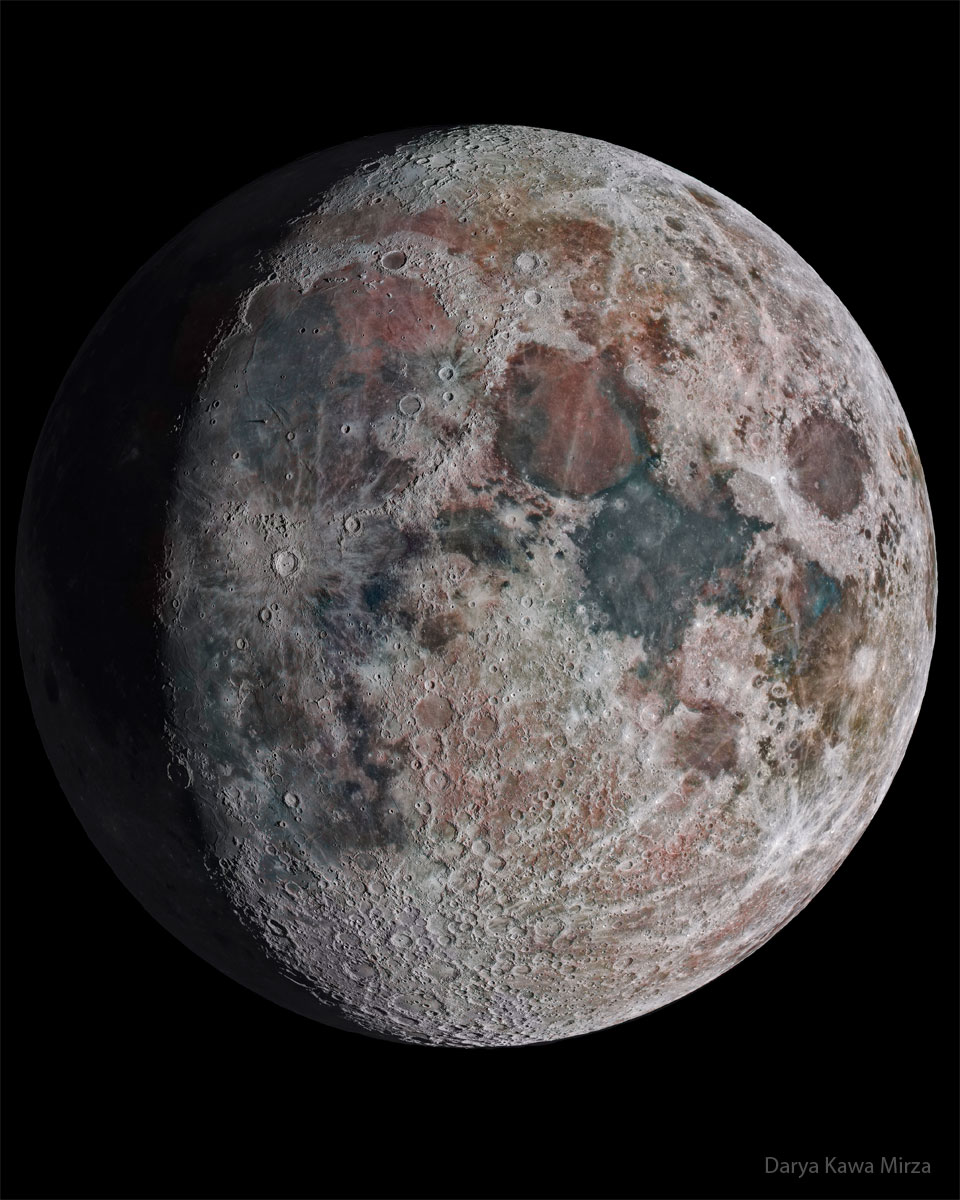 Earth's Moon is pictured but shown with exaggerated details
and colours. 
Please see the explanation for more detailed information.