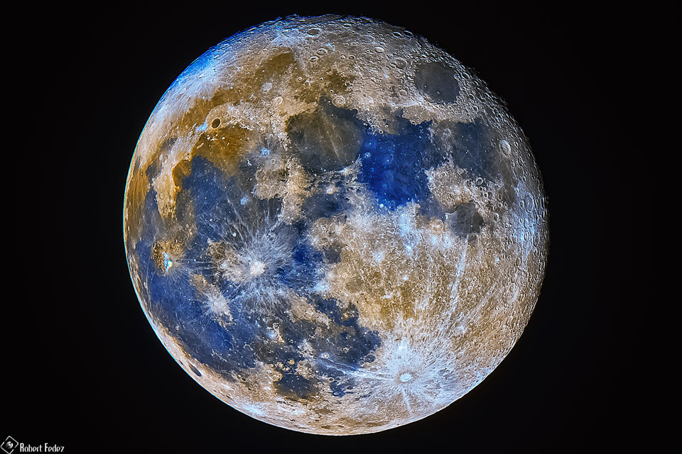 The picture shows the full moon in high resolution and exaggerated colours.
Please see the explanation for more detailed information.
