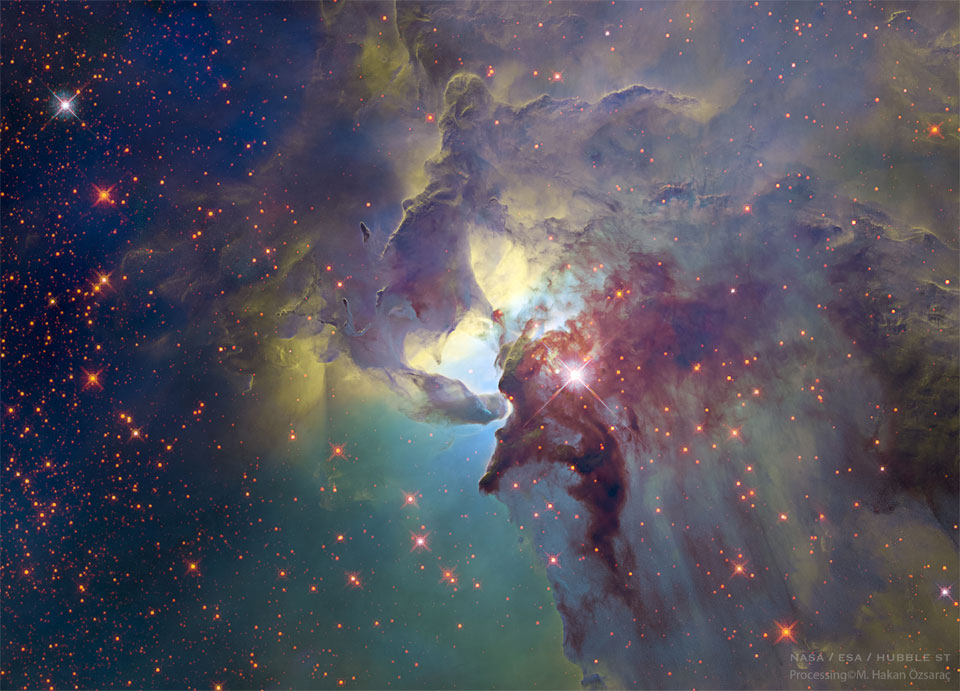 The featured image shows the centre of the Lagoon Nebula
complete with funnel clouds. 
Please see the explanation for more detailed information.